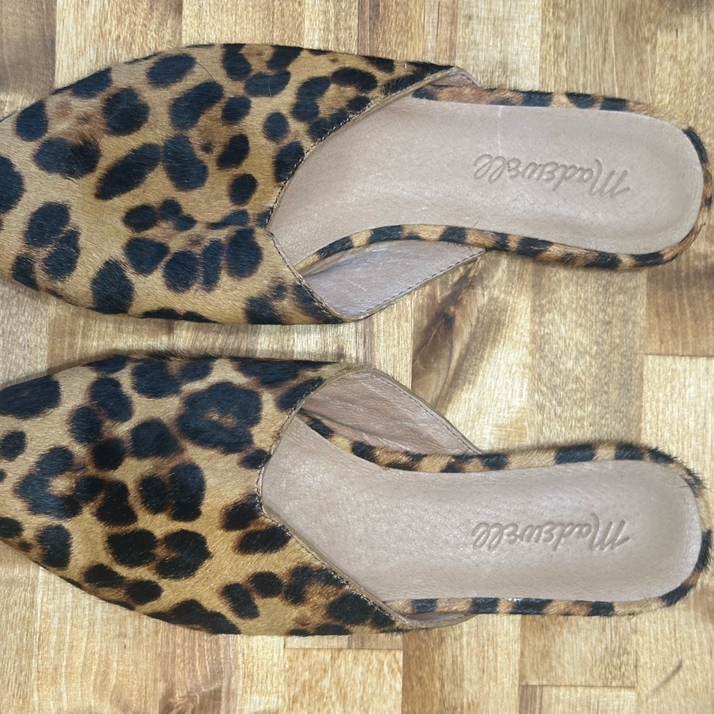 Madewell Brown and Black Mules with Leopard Print
